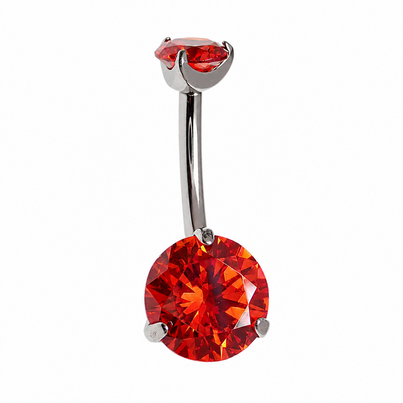 Red Ruby CZ belly ring by Body Clickers Body Jewelry featuring prong-set cubic zirconia in a 14g body jewelry style
