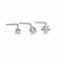 Set of 3 CZ L-Bend Steel Nose Studs- 20g