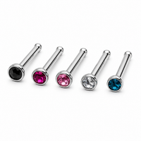 5-Set CZ Steel Nose Studs 18g