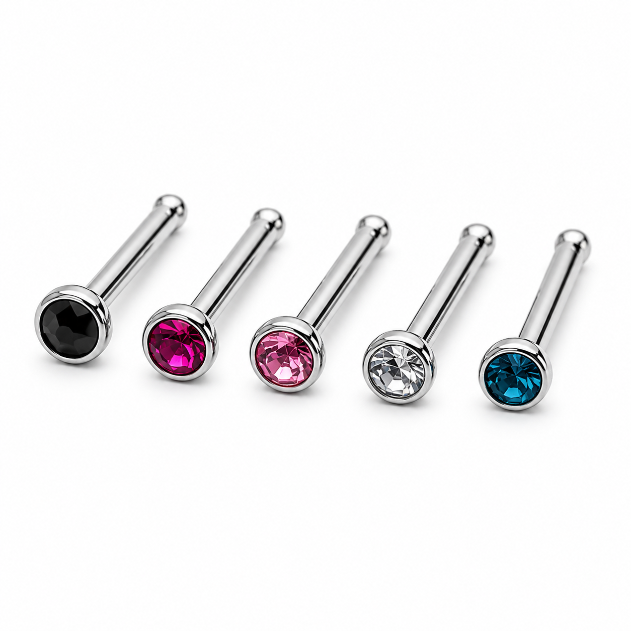 5-Set CZ Steel Nose Studs 18g