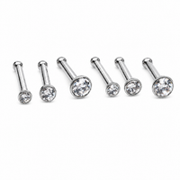 Set of 6 CZ Steel Nose Studs 18g