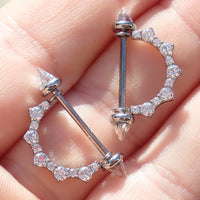 Titanium CZ shield cone nipple ring barbell by Body Clickers Body Jewelry, internally threaded, 14mm or 16mm length for nipple piercing