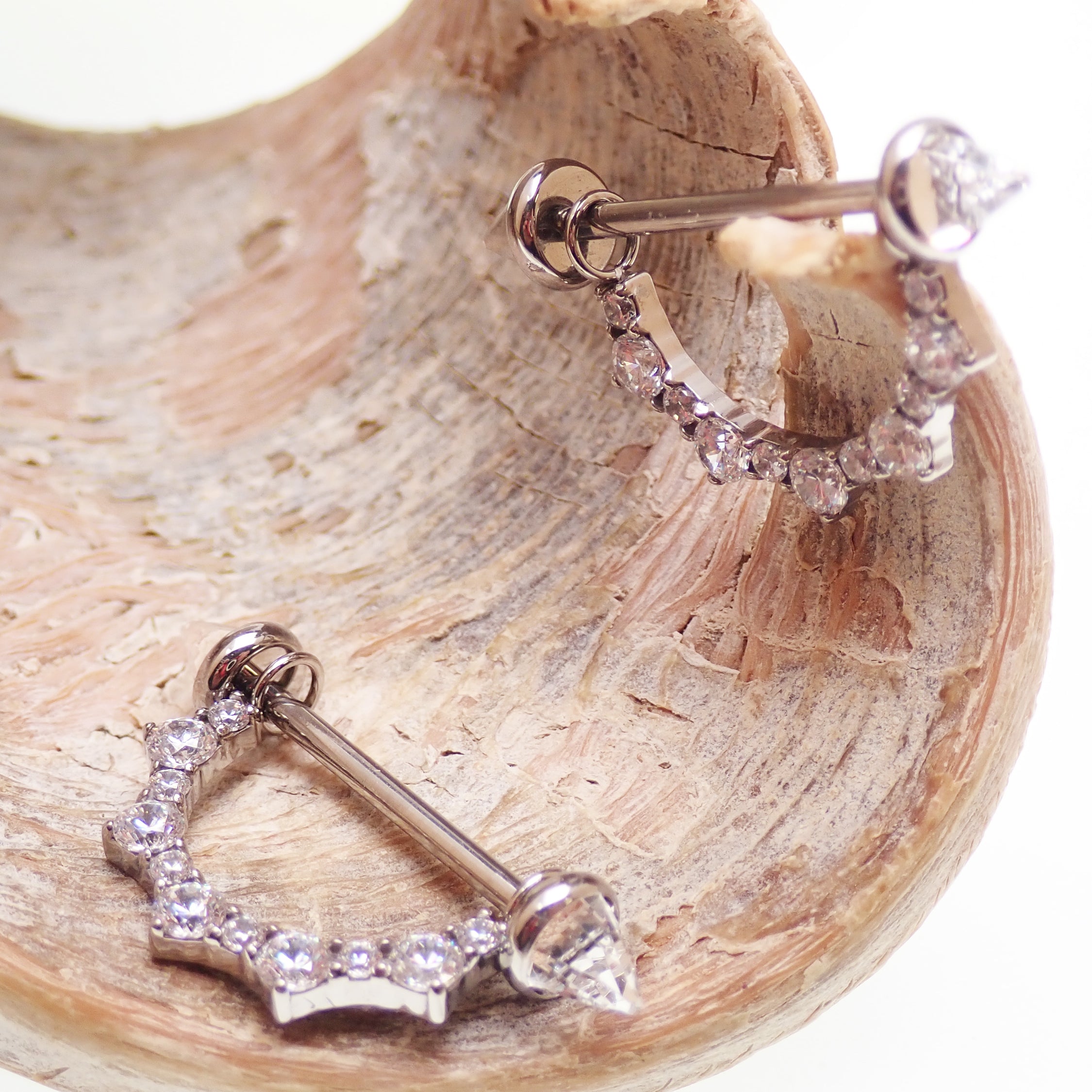 Titanium CZ shield nipple ring barbell with internal threading, 14mm or 16mm length, Body Clickers Body Jewelry nipple jewelry.