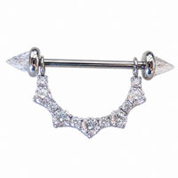 Titanium CZ Shield nipple ring barbell with cone ends, internally threaded, 14mm or 16mm, body jewelry for piercing.