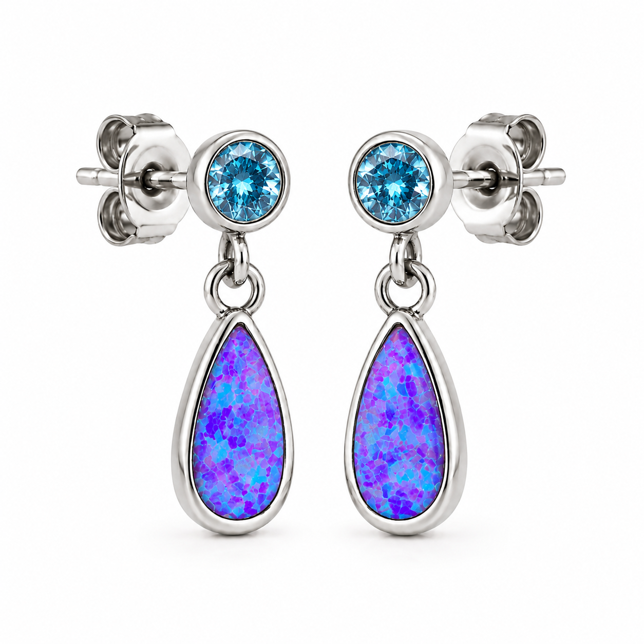 Implant grade Titanium Sleepy Lavender Opal/ Aqua CZ- Pair 20g Earrings