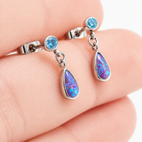 Implant grade Titanium Sleepy Lavender Opal/ Aqua CZ- Pair 20g Earrings
