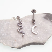 Titanium Dangly Snake & Moon Hidden Helix Flatback Piercing 0.9mm Thread