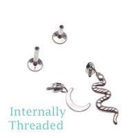 Titanium Dangly Snake & Moon Hidden Helix Flatback Piercing 0.9mm Thread