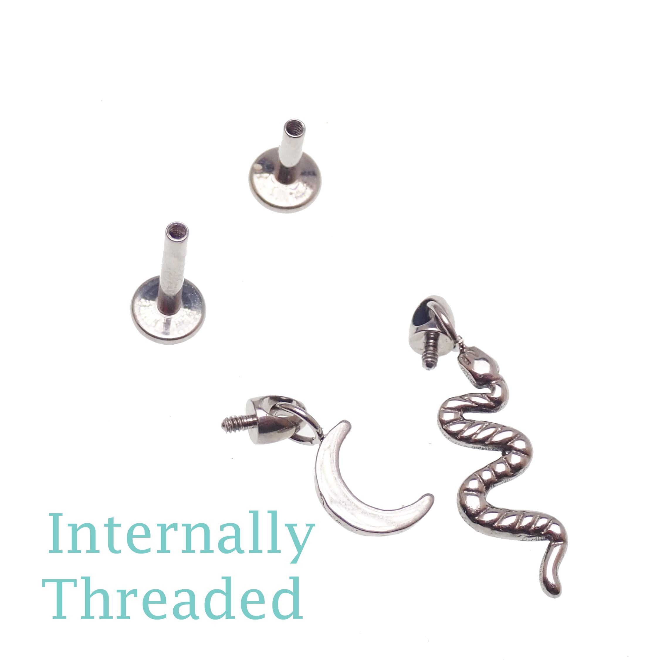 Titanium Dangly Snake & Moon Hidden Helix Flatback Piercing 0.9mm Thread