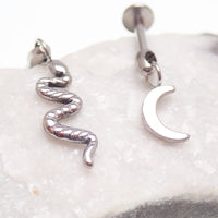 Titanium Dangly Snake & Moon Hidden Helix Flatback Piercing 0.9mm Thread