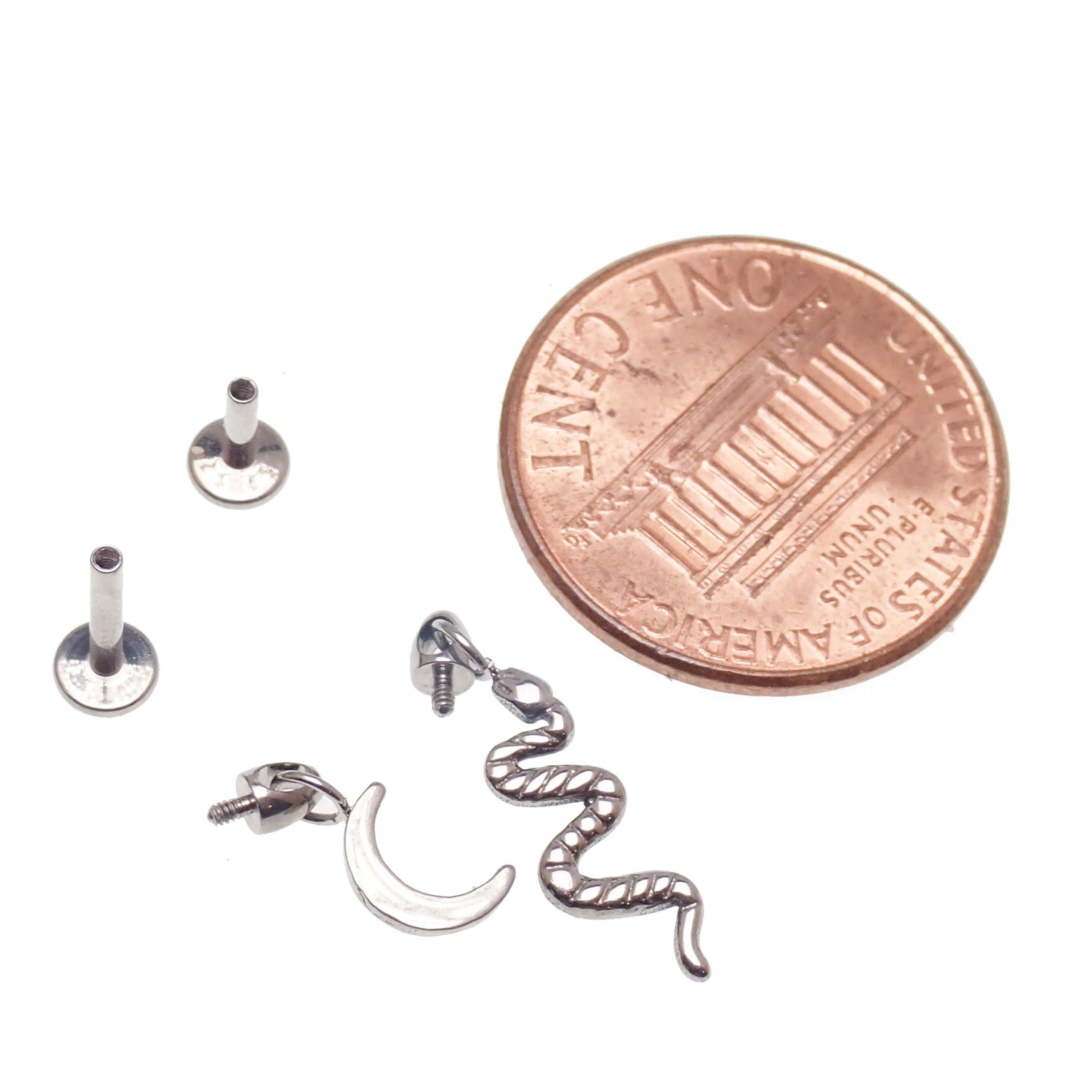 Titanium Dangly Snake & Moon Hidden Helix Flatback Piercing 0.9mm Thread