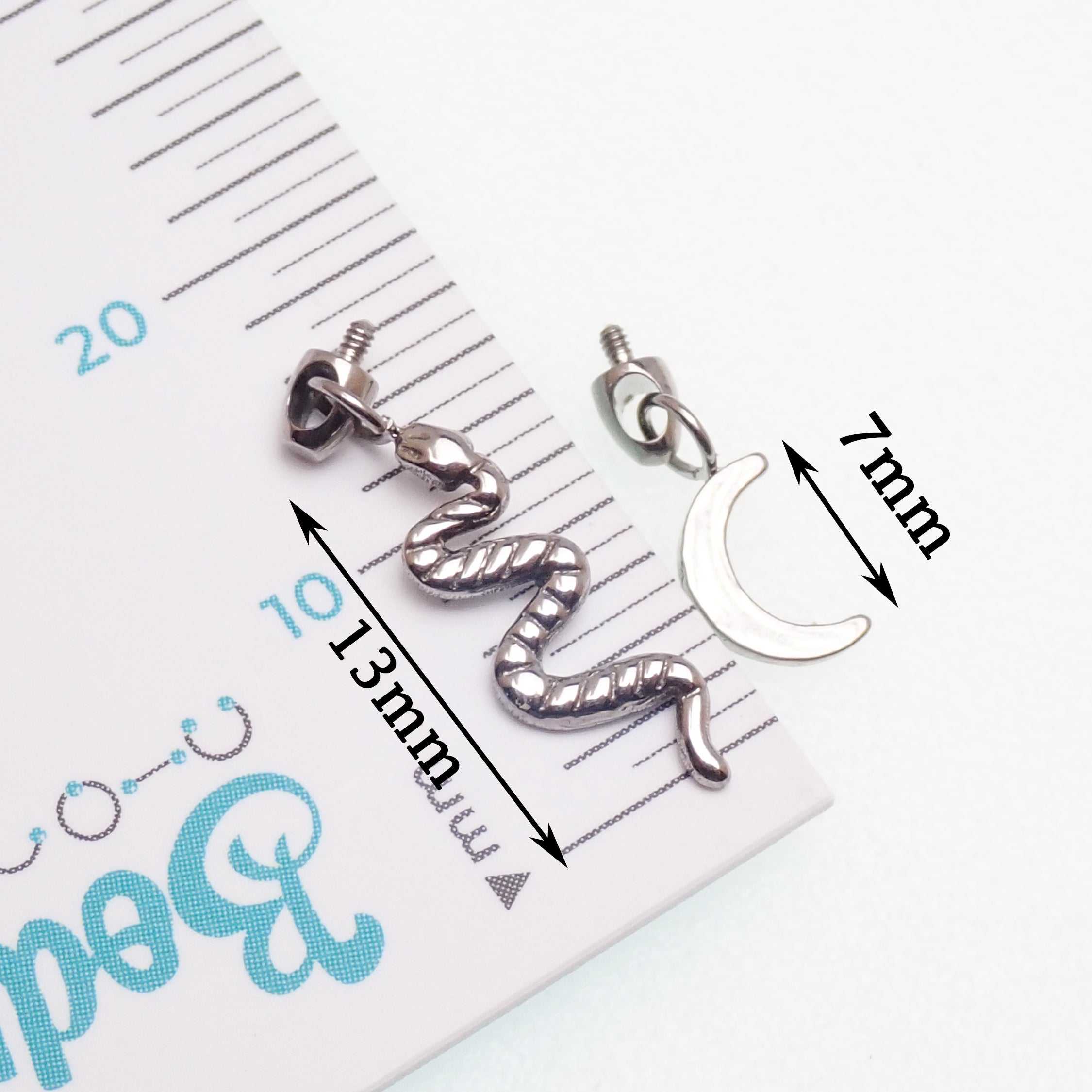 Titanium Dangly Snake & Moon Hidden Helix Flatback Piercing 0.9mm Thread