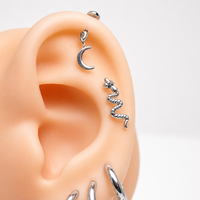 Titanium Dangly Snake & Moon Hidden Helix Flatback Piercing 0.9mm Thread