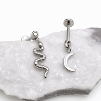 Titanium Dangly Snake & Moon Hidden Helix Flatback Piercing 0.9mm Thread