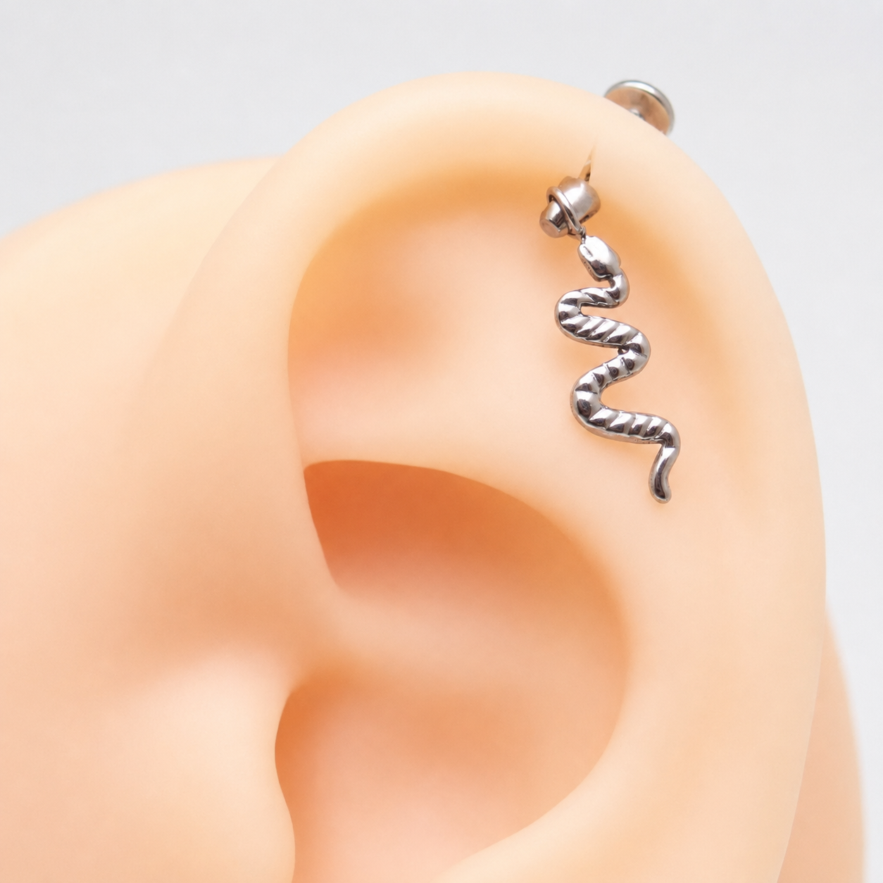 Titanium Dangly Snake & Moon Hidden Helix Flatback Piercing 0.9mm Thread