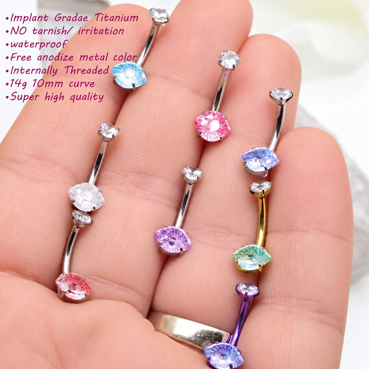 14G Titanium Belly Ring CZ Eye Stone