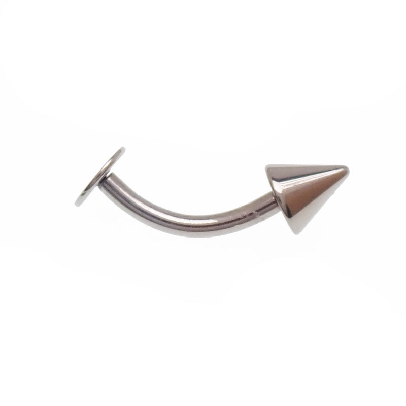 Titanium push fit curved barbell with flat and spiked ends, available in 14g, 16g, 18g body jewelry from Body Clickers.