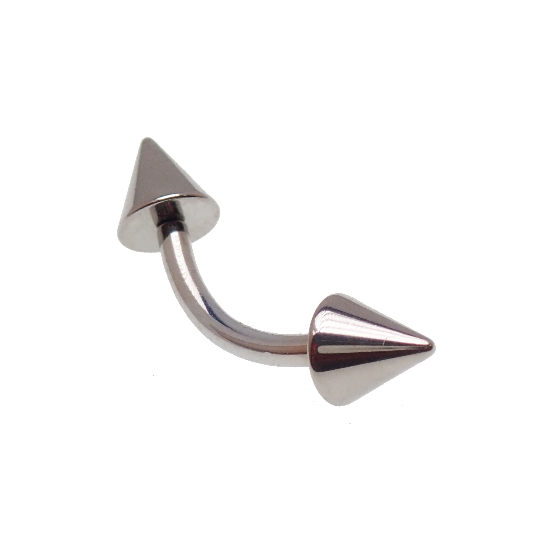 Titanium push fit spiked curved barbell body jewelry with cone tips in 14g, 16g, and 18g from Body Clickers