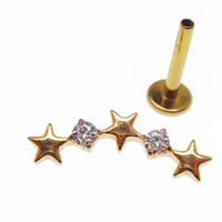 Star CZ PVD gold helix curve titanium flatback labret piercing earring in 14g, 16g, and 18g with a star-shaped CZ design.