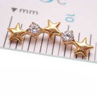 Star CZ PVD gold helix curve titanium flatback labret piercing earrings with measurement card display, available in 14g, 16g, 18g.