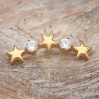 Star CZ PVD gold helix curve titanium flatback labret piercing earrings in 14g, 16g, 18g with star-shaped CZ design.
