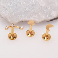 Implant Titanium Gold Moon Star Push Fit Flatbacks, Set of 3 - 20g, 18g, 16g, 14g