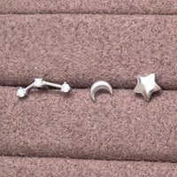 Implant Titanium Moon Star Push Fit Flatbacks, Set of 3 - 20g, 18g, 16g, 14g