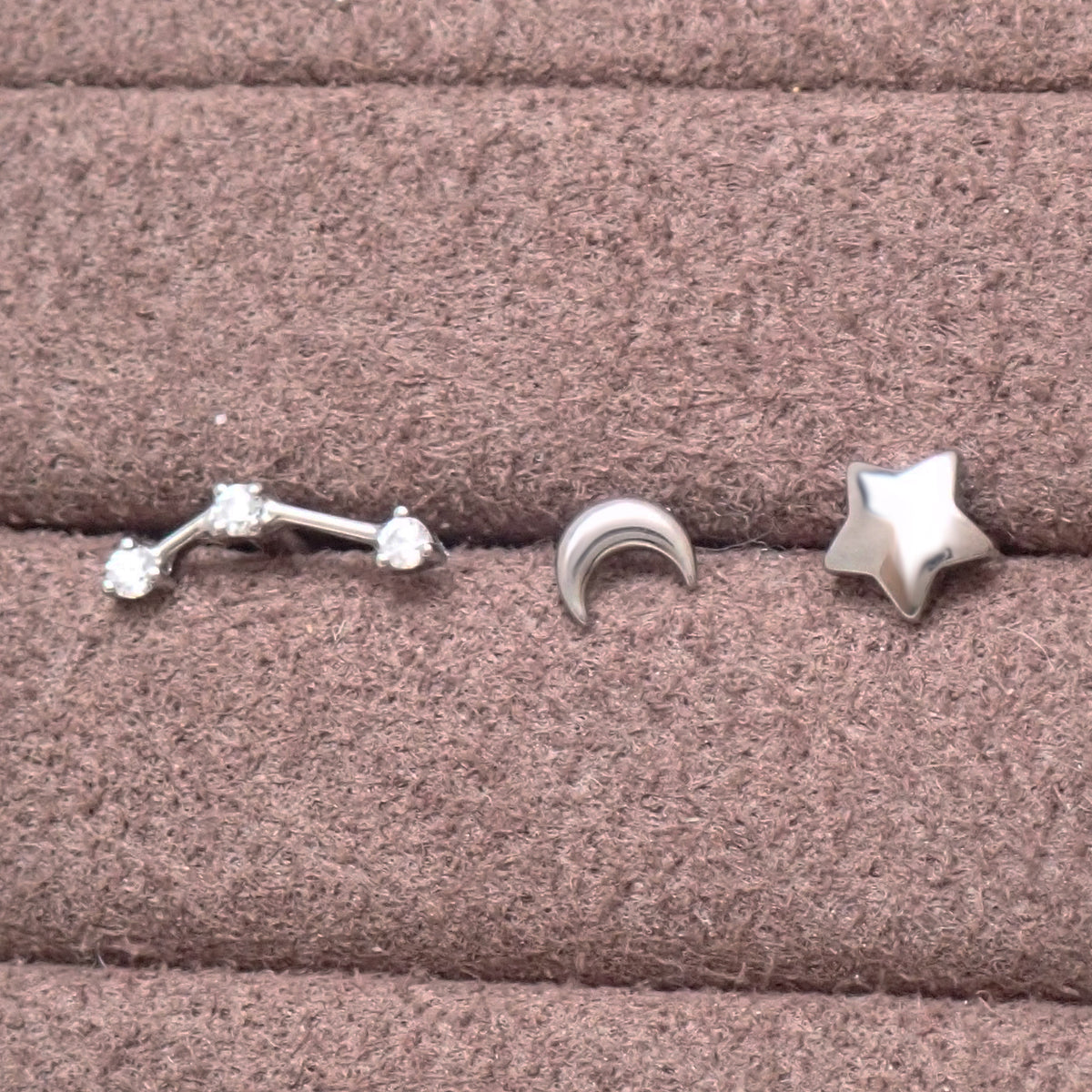 Implant Titanium Moon Star Push Fit Flatbacks, Set of 3 - 20g, 18g, 16g, 14g