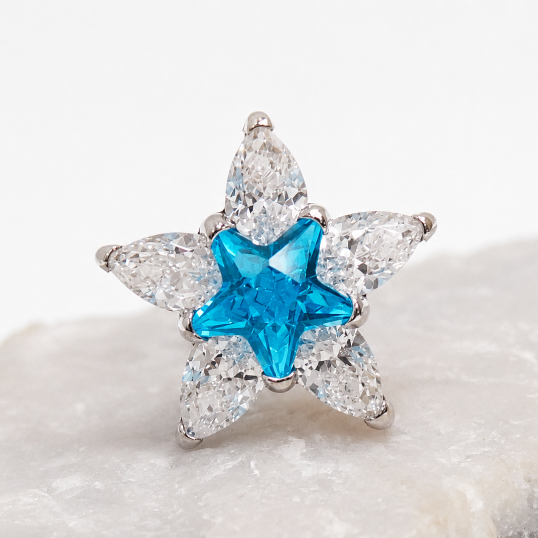 Implant Titanium CZ Star Flatback Piercing, Internally Threaded