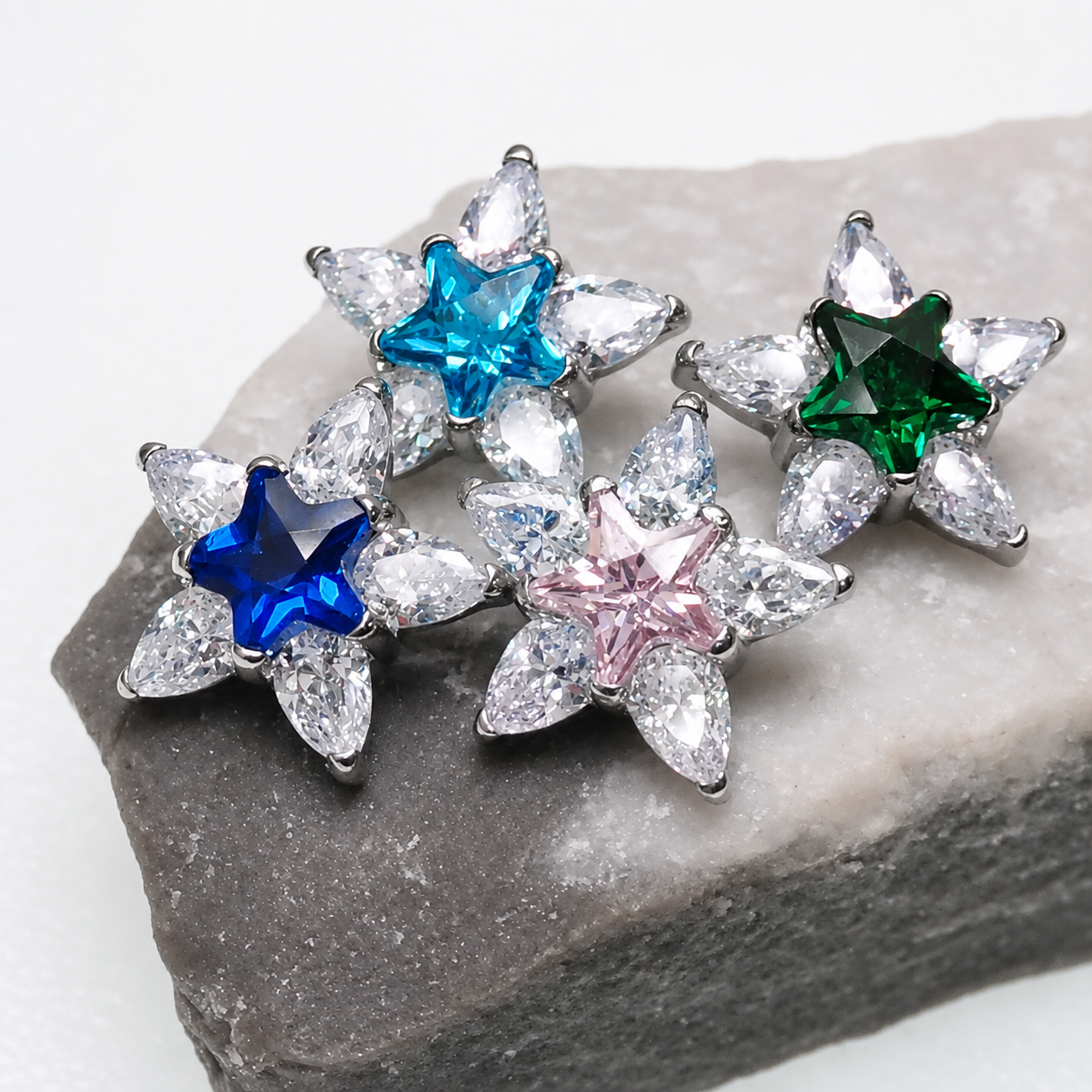 Implant Titanium CZ Star Flatback Piercing, Internally Threaded