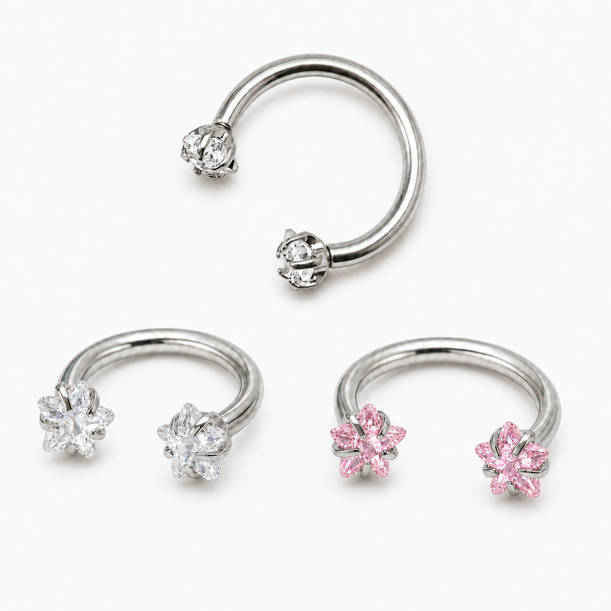 Implant Grade Titanium Horseshoe Ring, Star CZ Stone, Helix Septum Piercing