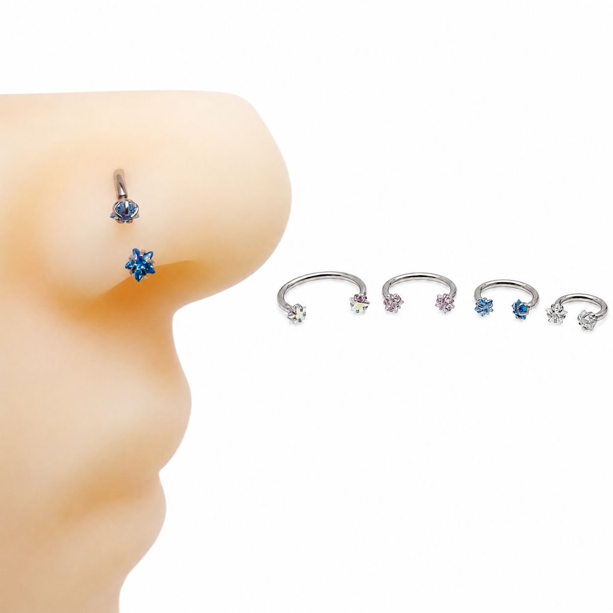 Implant Grade Titanium Horseshoe Ring, Star CZ Stone, Helix Septum Piercing