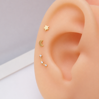Implant Titanium Gold Moon Star Push Fit Flatbacks, Set of 3 - 20g, 18g, 16g, 14g