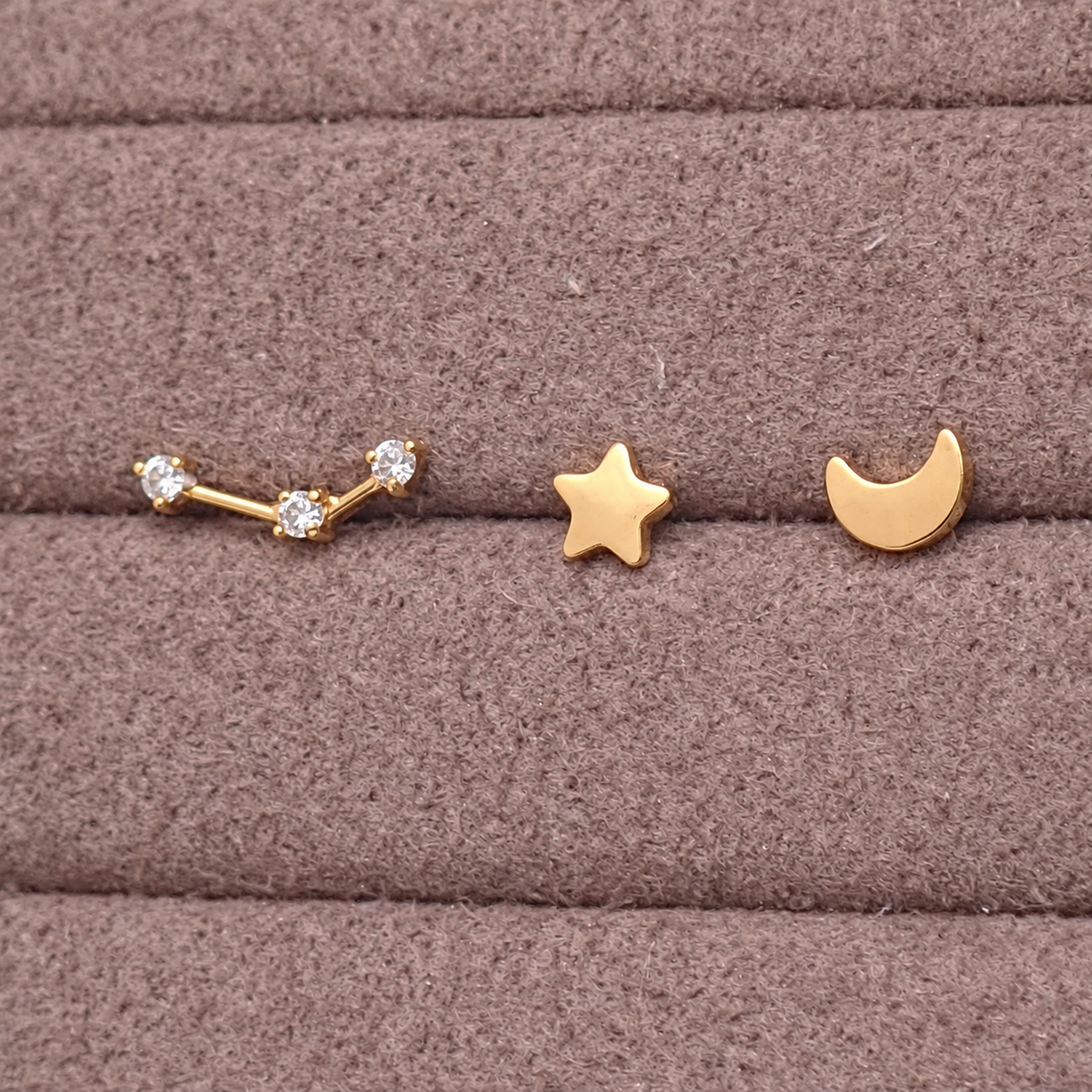 Implant Titanium Gold Moon Star Push Fit Flatbacks, Set of 3 - 20g, 18g, 16g, 14g