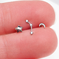 Implant Titanium Moon Star Push Fit Flatbacks, Set of 3 - 20g, 18g, 16g, 14g
