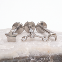 Implant Titanium Moon Star Push Fit Flatbacks, Set of 3 - 20g, 18g, 16g, 14g