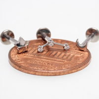 Implant Titanium Moon Star Push Fit Flatbacks, Set of 3 - 20g, 18g, 16g, 14g