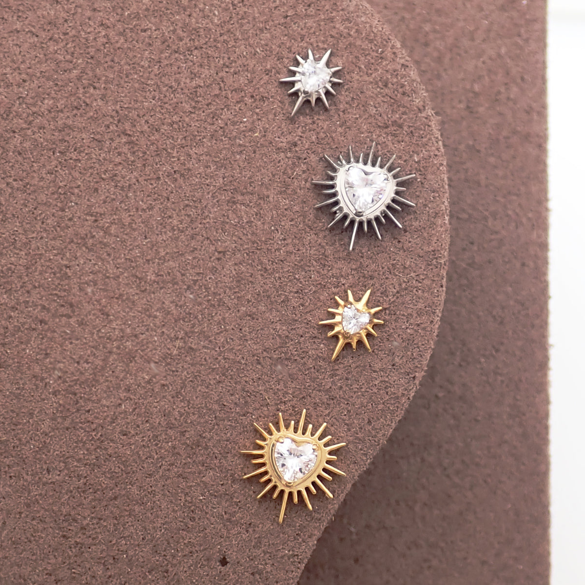 Implant Titanium Starburst Heart CZ Flatback Piercing, Internally Threaded