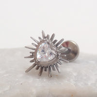 Implant Titanium Starburst Heart CZ Flatback Piercing, Internally Threaded