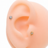 Implant Titanium Starburst Heart CZ Flatback Piercing, Internally Threaded