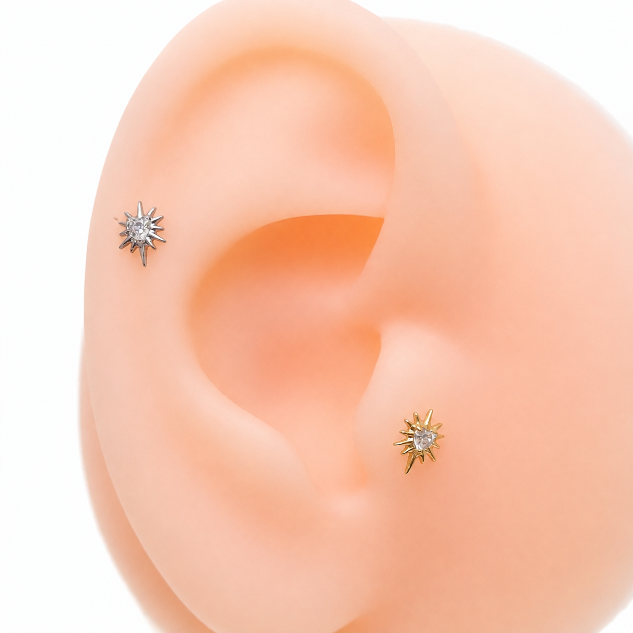 Implant Titanium Starburst Heart CZ Flatback Piercing, Internally Threaded