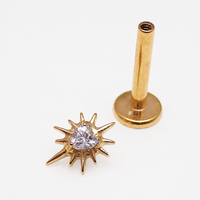 Implant Titanium Starburst Heart CZ Flatback Piercing, Internally Threaded