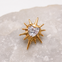 Implant Titanium Starburst Heart CZ Flatback Piercing, Internally Threaded
