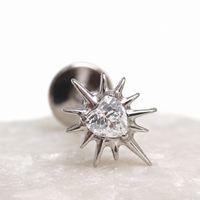 Implant Titanium Starburst Heart CZ Flatback Piercing, Internally Threaded