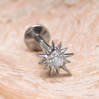 Implant Titanium Starburst Heart CZ Flatback Piercing, Internally Threaded