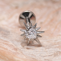 Implant Titanium Starburst Heart CZ Flatback Piercing, Internally Threaded