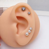 Implant Titanium Starburst Heart CZ Flatback Piercing, Internally Threaded