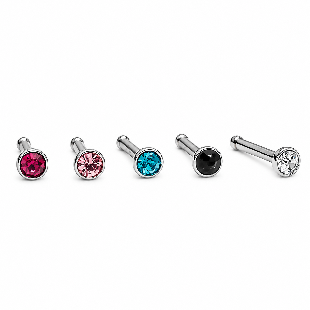 5-Set CZ Steel Nose Studs 18g