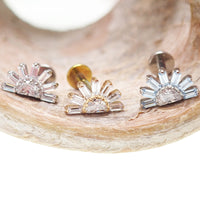 Implant Titanium CZ Sunrise Flatback Piercing, Internally Threaded 18g, 16g, 14g