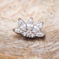Implant Titanium CZ Lotus Leaf Flatback Piercing, Internally Threaded 18g, 16g, 14g